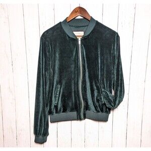 Vintage Style Dark Green Velvet Zip Up Jacket Size Large Soft Loungewear Glam